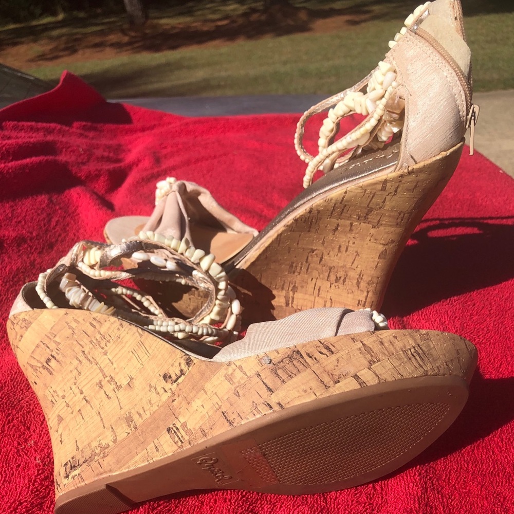 Beige wedge heel sandals